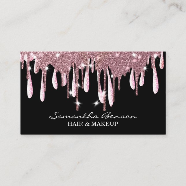 Elegante Glam Make-up Haare rot Rosa Glitzer Tropf Visitenkarte (Vorderseite)