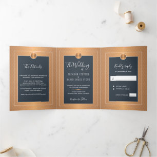 Elegante Glam Marine Kupfer Gold Einladung