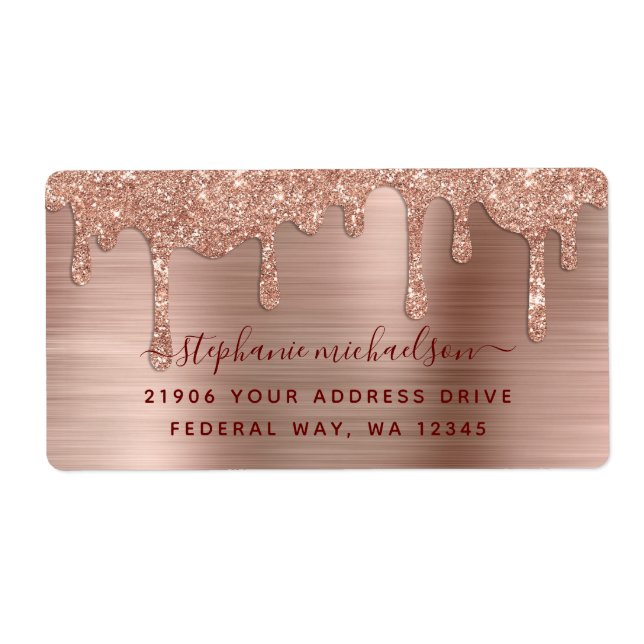 Elegante Glam Rose Gold Glitzer Tropfen Rücksendea (Vorne)