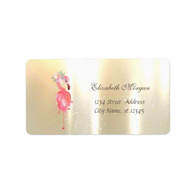 Elegante Glamour Flamingos Blume Adressaufkleber (Vorne)
