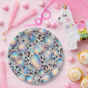 Elegante Glamour Opal Leoparden Druck Papier Telle Pappteller
