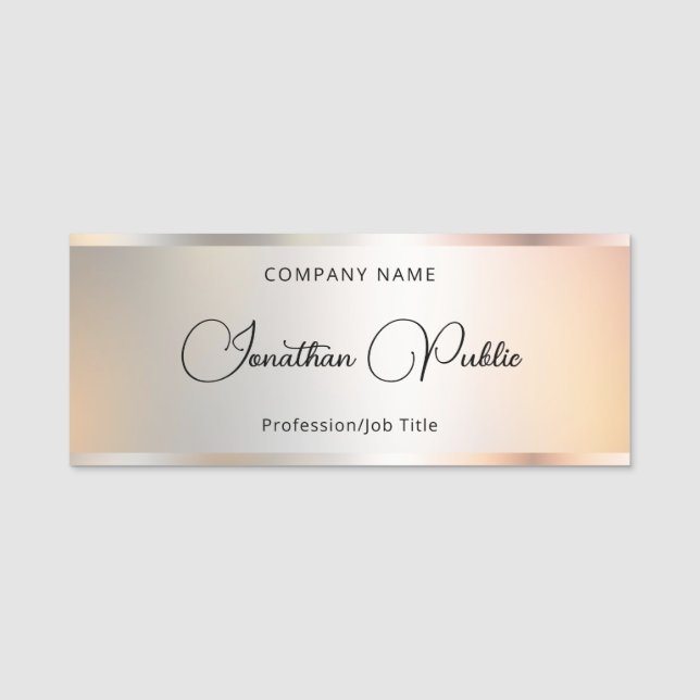 Elegante Glamour Silber Vorlage Benutzerdefinierte Namensschild (Vorderseite)
