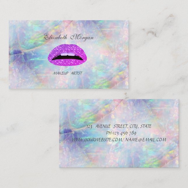 Elegante Glamour Trendy Glittery Lips Opal Visitenkarte (Vorne/Hinten)