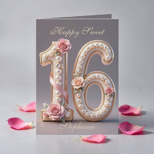 Elegante glänzende Perlen-Roségold-Sweet-16-Geburt Karte
