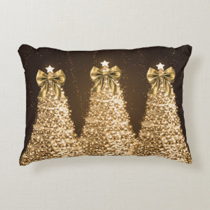 Elegante glänzende Weihnachtsbäume und Schleifen a Dekokissen
