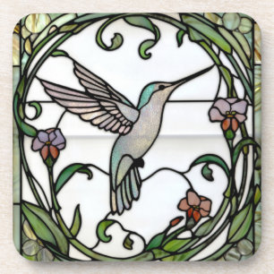 Elegante Glasmalerei im Jugendstil mit Kolibri Getränkeuntersetzer