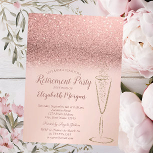 Elegante Glass Rose Gold Glitzer Bokeh Pension Einladung