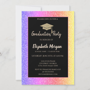 Elegante Glitter Abschlusskappe Bunter Glitter Einladung