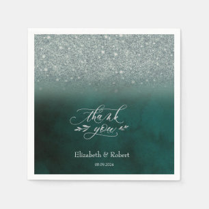 Elegante Glitter Bokeh Grüne Dankeskarten Serviette