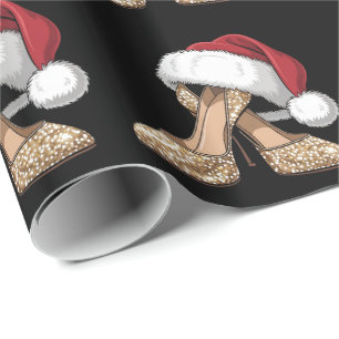 Elegante Glitter goldene Absatzschuhe Weihnachtsma Geschenkpapier