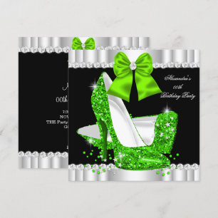 Elegante Glitter Lime Glamour High Heels Geburtsta Einladung
