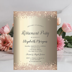 Elegante Glitter-Rand Champagner-Ruhestand Einladung