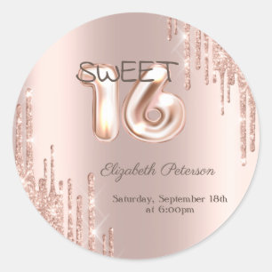 Elegante Glitter-Tropfen Rosen-Gold  Sweet 16 Runder Aufkleber