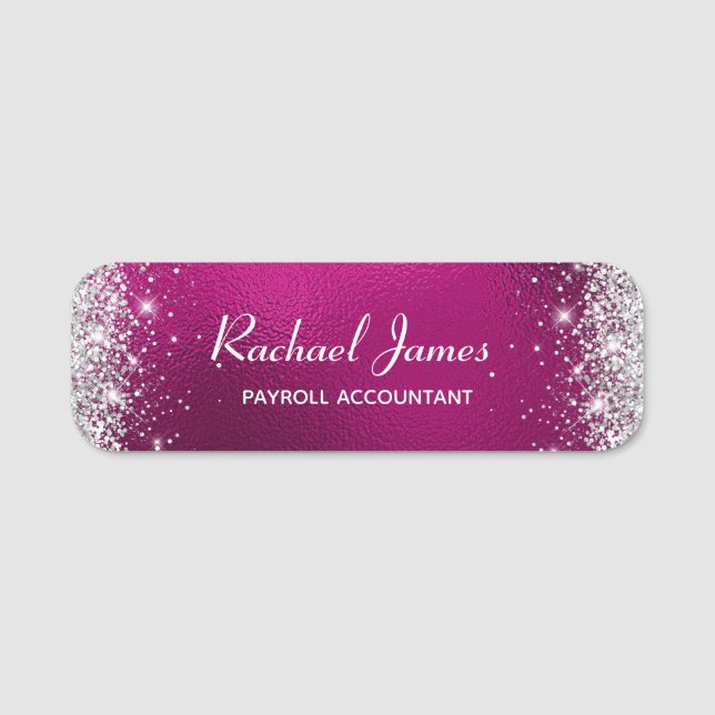 Elegante Glittery Hot Pink Foil Name Tag Namensschild (Vorderseite)