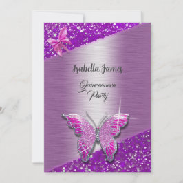 elegante Glitzer-Folie funkelt lila Butterfly Einladung
