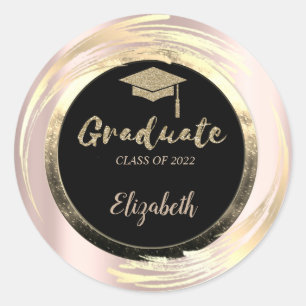 Elegante Glitzer-Gold-Abschlusskappe, Schwarz, Ros Runder Aufkleber