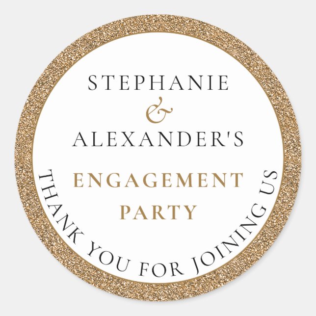 Elegante Glitzer Gold Engagement Party Vielen Dank Runder Aufkleber (Vorderseite)