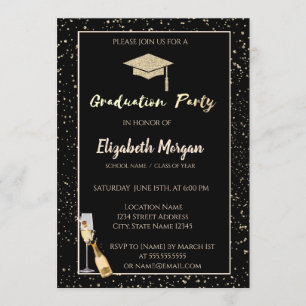 Elegante Glitzer Graduation Cap, Confetti, Wein, G Einladung