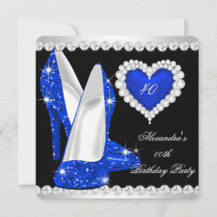 Elegante Glitzer Kobaltblaue Herzschuhe Geburtstag Einladung