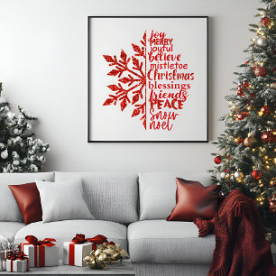 Elegante Glitzer Snowflake Weihnachtstypografie Poster