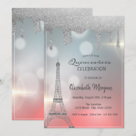 Elegante Glitzer-Tropfen, Eiffelturm Quinceanera Einladung