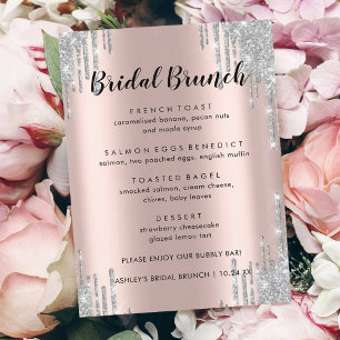 Elegante Glitzer Tropfens Bridal Brunch Menü Cards Menükarte