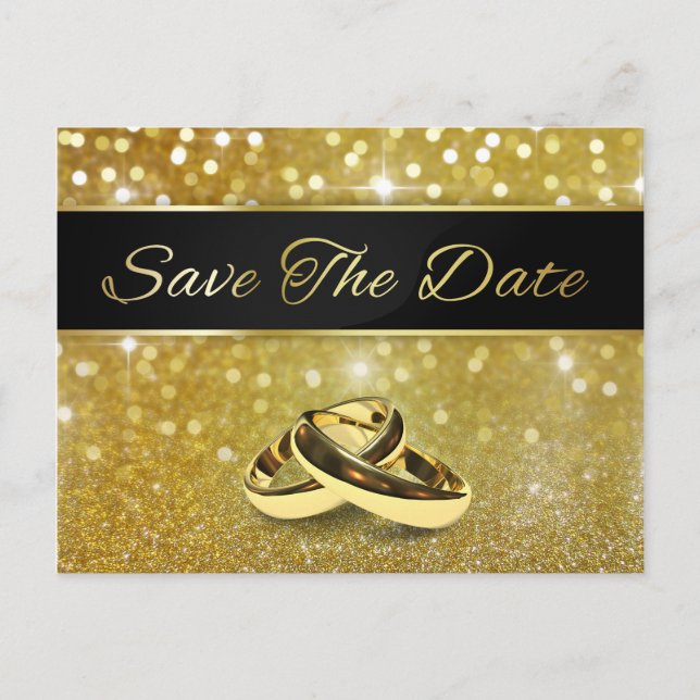 Elegante Glitzer Wedding Rings Save the Date Karte (Vorderseite)