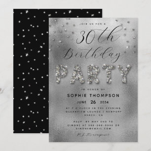 Elegante Glitzern Glitzer Silver Birthday Party Einladung