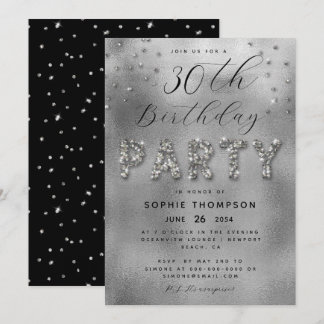 Elegante Glitzern Glitzer Silver Birthday Party Einladung