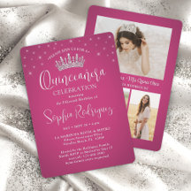 Elegante Glitzern Quinceañera 3 Foto Fuschia Pink
