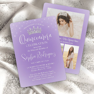 Elegante Glitzern Quinceañera 3 Foto Lilac Lila Einladung