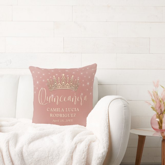 Elegante Glitzern Quinceañera Rose Gold Keepake Kissen (Liege)