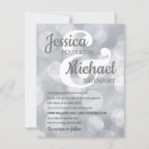 Elegante glitzernde silberne Bokeh-Hochzeitseinlad Einladung