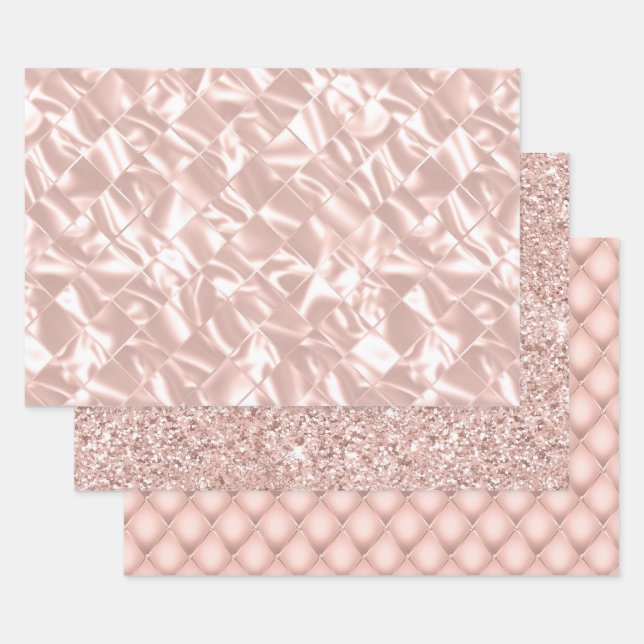 Elegante Glitzy Blush Pink und Silver Imitate Sati Geschenkpapier Set (Set)