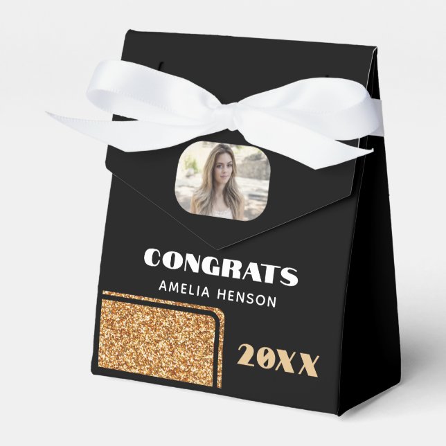Elegante Glückwunsch Graduate Gold Glitzer Foto Geschenkschachtel (Vorderseite)