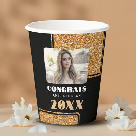 Elegante Glückwunsch Graduate Gold Glitzer Foto Pappbecher