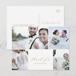 Elegante Gold 4 Foto Collage Wedding Vielen Dank Postkarte