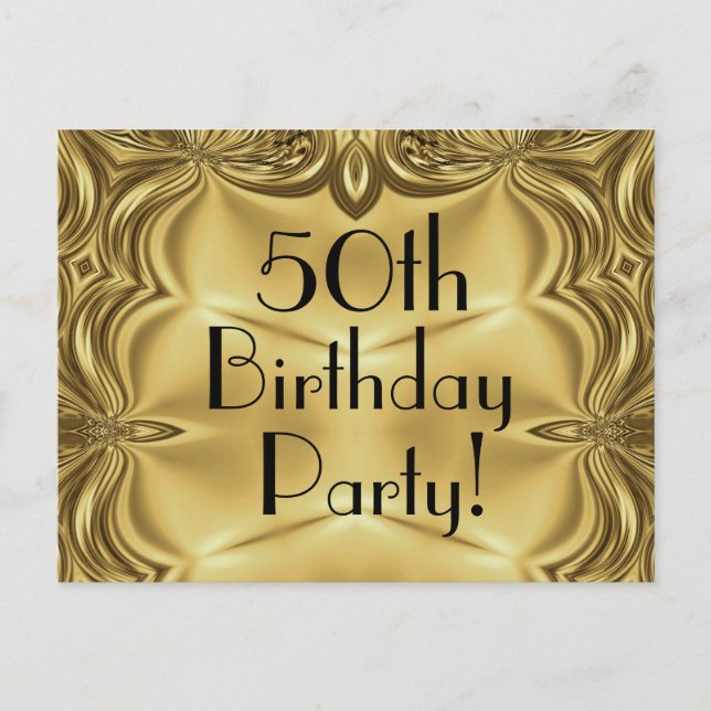 Elégante Gold 50th Birthday Invitation Cartes post (Devant)