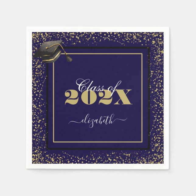 Elegante Gold Abschluss Class 2025 Individuelle Na Serviette (Vorderseite)