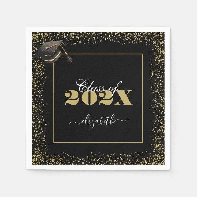 Elegante Gold Abschluss Class 2025 Individuelle Na Serviette (Vorderseite)
