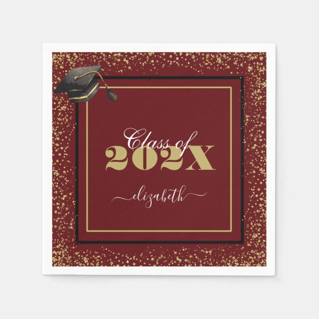 Elegante Gold Abschluss Class 2025 Individuelle Na Serviette (Vorderseite)
