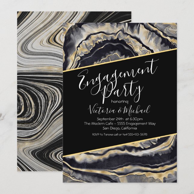 Elegante Gold Agate Engagement Party Einladungen (Vorne/Hinten)