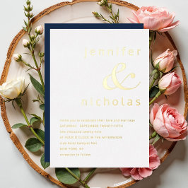 Elegante Gold Ampersand Navy Blue Wedding Folieneinladung