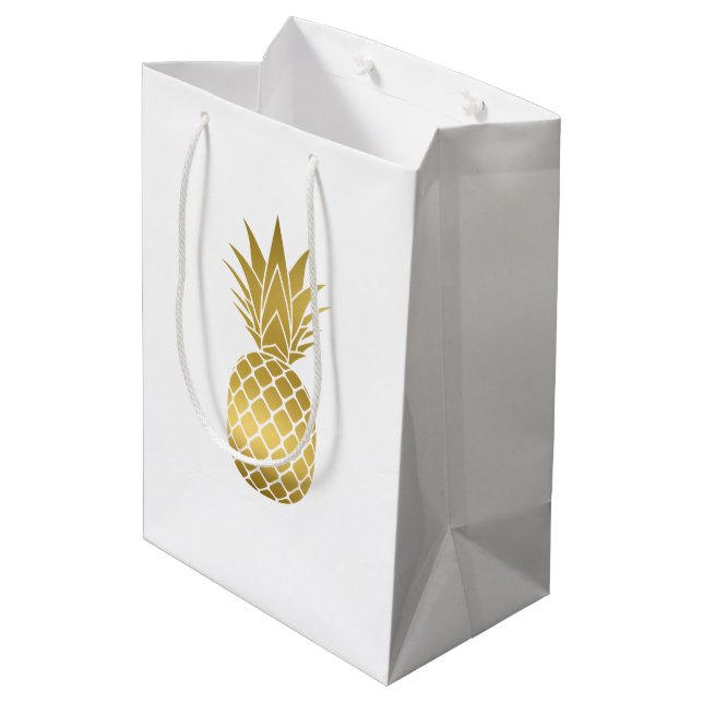 Elegante Gold Ananas Geschenktasche Mittlere Geschenktüte (Rückseite Schrägansicht)