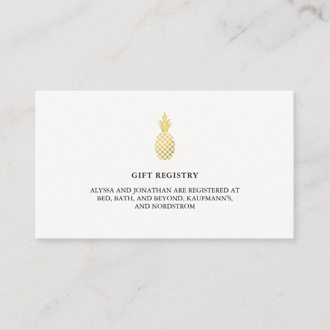 Elegante Gold Ananas Gift Registry Beilagen Karten (Vorderseite)