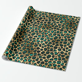 Elegante Gold Aquamarin Leopard Animal Print Geschenkpapier
