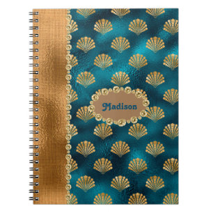 Elegante Gold Aquamarine Metallic-Muscheln Persönl Notizblock