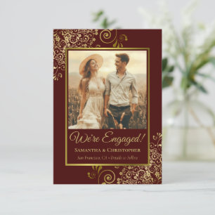 Elegante Gold- & Auburnbraun-Foto-Verlobungsanzeig Ankündigung