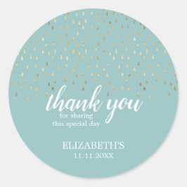 Elegante Gold & Baby Blue Raindrops Baby Shower Runder Aufkleber