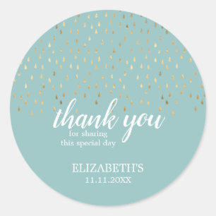 Elegante Gold & Baby Blue Raindrops Baby Shower Runder Aufkleber